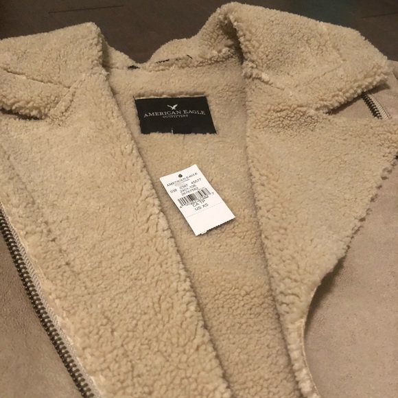 American Eagle Faux Suede Sherpa Moto Jacket - Picture 8 of 10